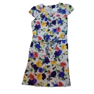 Kate Spade New York Beige Multicolor Floral Silk Dress Belted Pocket Zip Size L